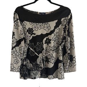 Rag Womens Blouse Sz XL Black and Tan Floral Top